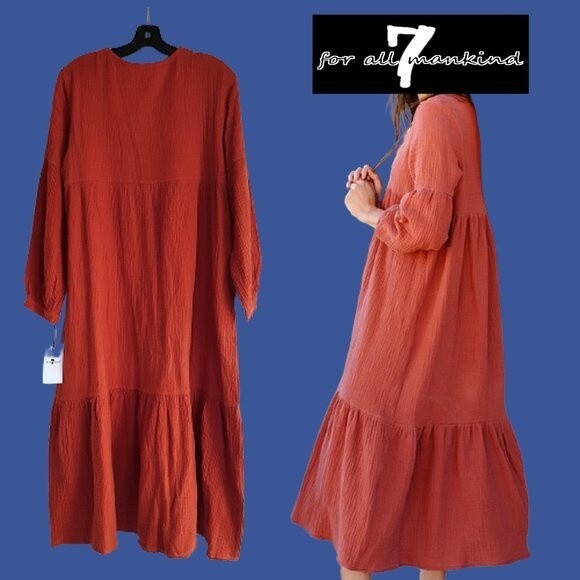 7 For All Mankind NEW Prairie Boho Tiered V-Neck Maxi Dress S - Picture 7 of 11